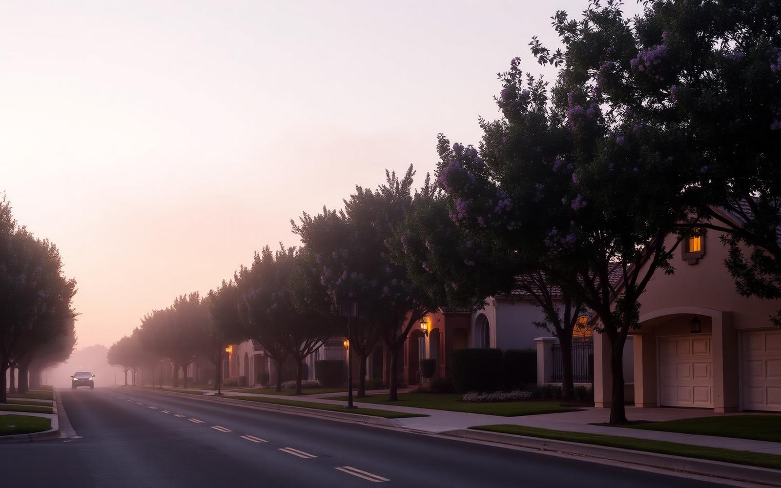 Quiet South Orange County residential street at dawn